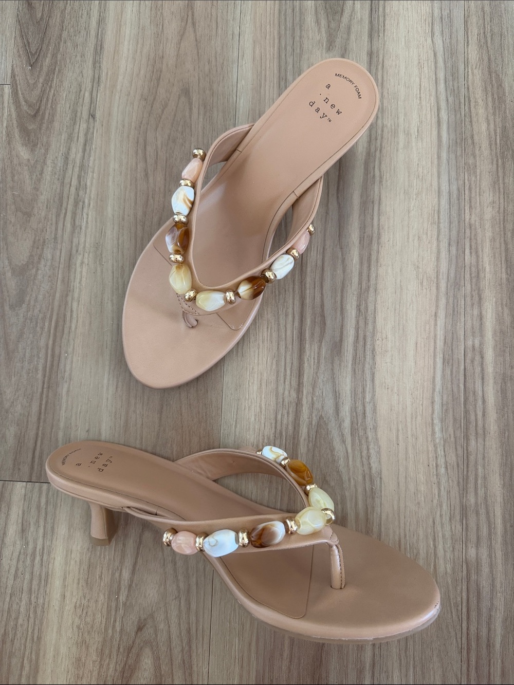 a new day Nude Beaded Kitten Heel Sandals